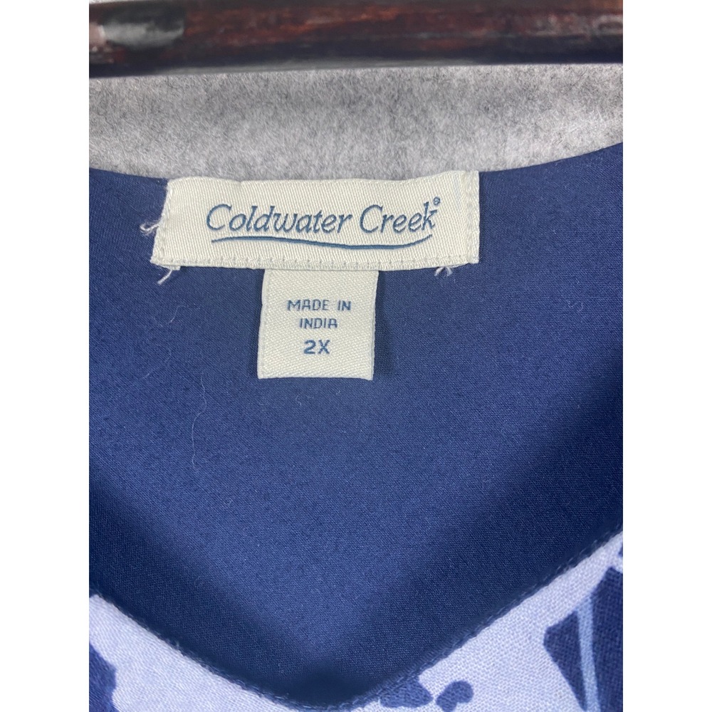 Coldwater Creek Womens 2X Blue Floral Cotton V-Neck Ruffle Hem Dress 605184 - Picture 6 of 8